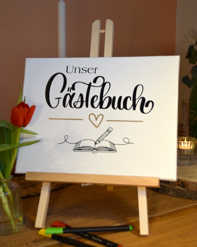 Leinwand-"Gästebuch"-Candybar-Buffet-Schild-Dekorationsverleih-Hannover
