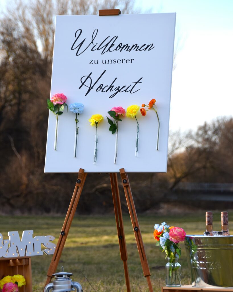 Leinwand-"Herzlich-Willkommen-zu-unserer-Hochzeit"-Candybar-Buffet-Schild-Dekorationsverleih-Hannover