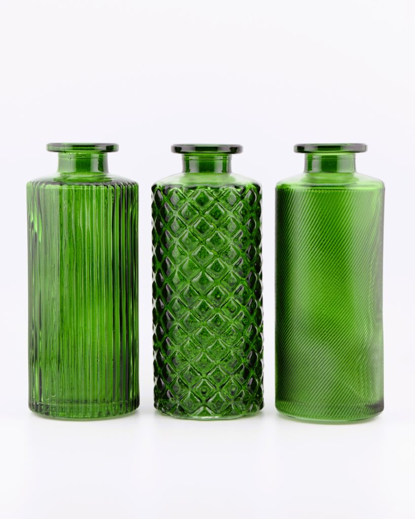 Glasflasche-Vase-tranparent-grün-Dekorationsverleih-Hannover