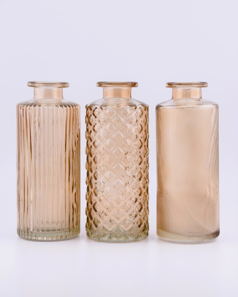 Glasflasche-Vase-tranparent-beige-Dekorationsverleih-Hannover
