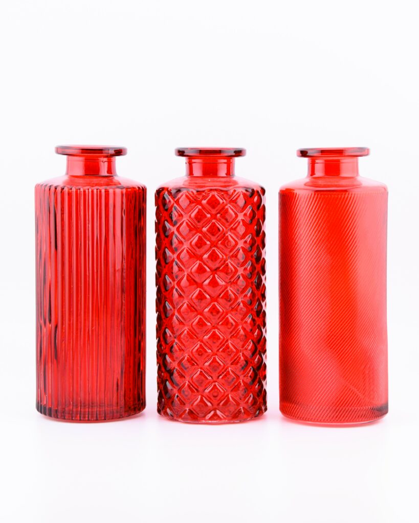 Glasflasche-Vase-tranparent-rot-Dekorationsverleih-Hannover